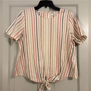 Madewell Multicolor Striped Tie-Front button back Tee M